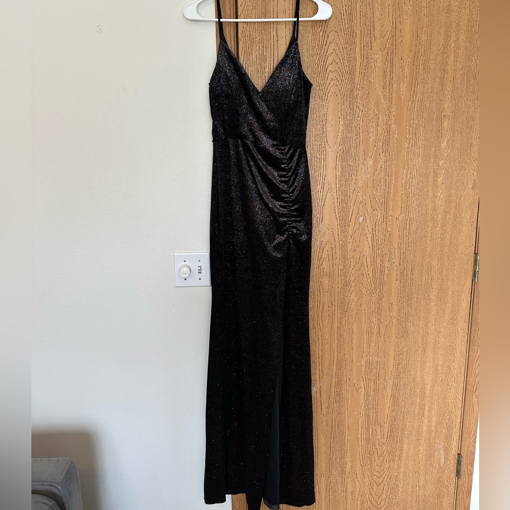 Black shimmery floor length dress with slit, prom or formal! S/M from Windsor.